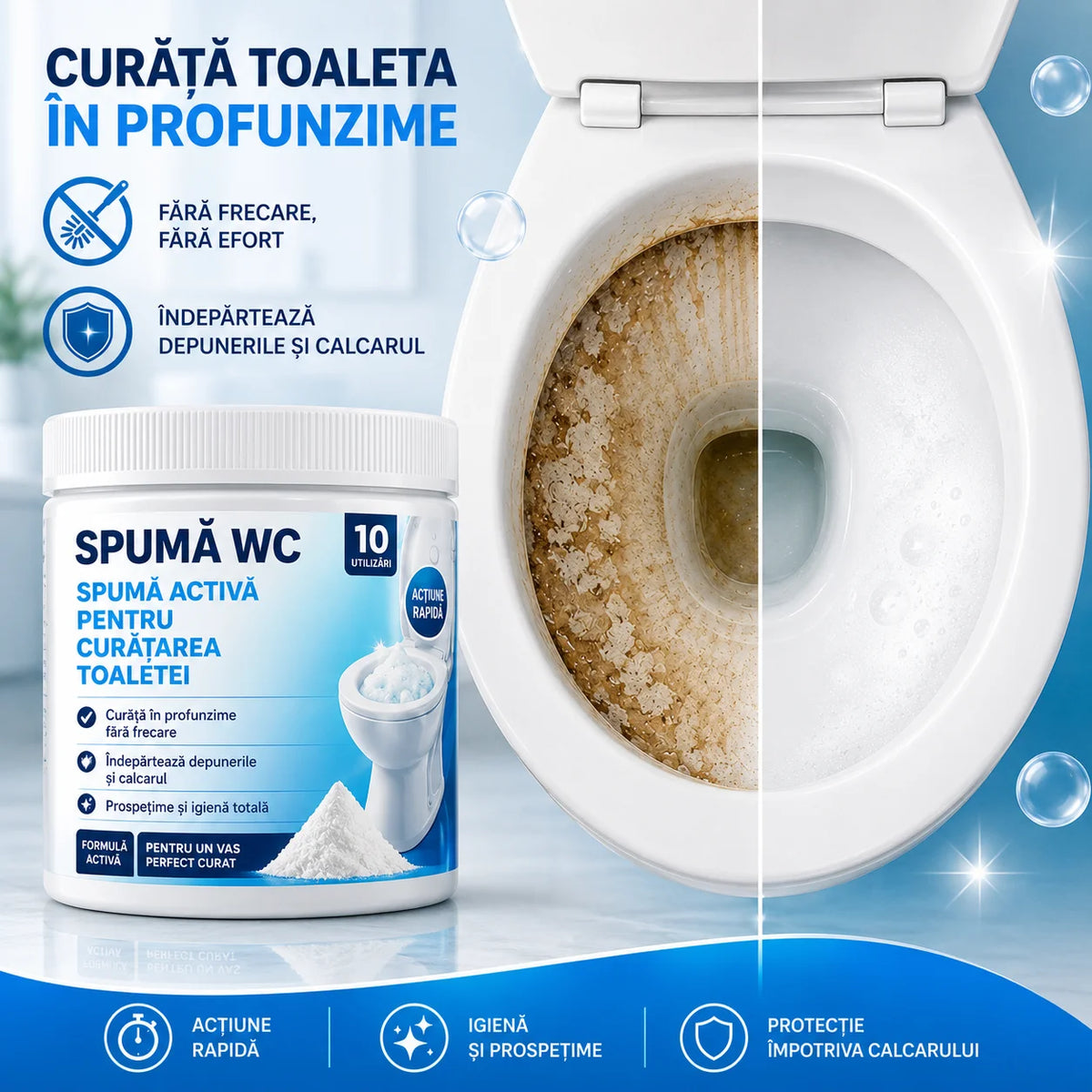 SpumăWC™ – Curăță și dezinfectează WC-ul